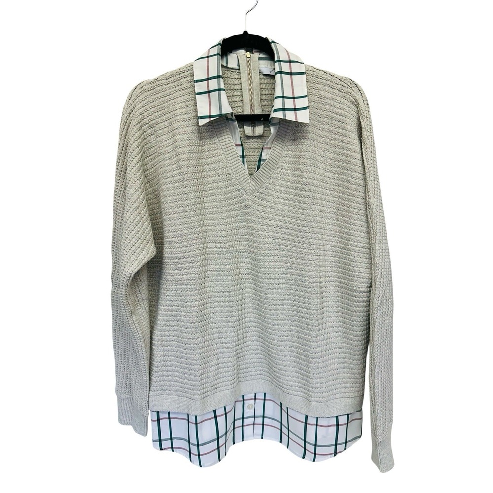 Foxcroft Women's Long Sleeve Tartan Sweater NWT XL 100% Cotton Zipper Back